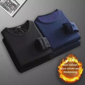 Мужская бархатная толстая теплая футболка с длинными рукавами и круглым вырезом для осени и зимы L, Non-slip T-shirt белый
