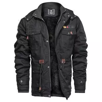 Мужская бархатная толстая вышитая куртка с капюшоном плюс размер, куртка из чистого хлопка для мужчин L хаки