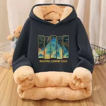 Мужская бархатная толстовка с капюшоном National Trend — утолщенная, теплая куртка из овчины для осени/зимы 2022 года, молодежная и стильная. M