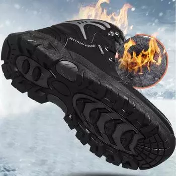 Мужская бархатная уличная обувь с высоким берцем, ботинки большого размера, теплые походные ботинки для волос, мужские зимние ботинки 39 чёрный