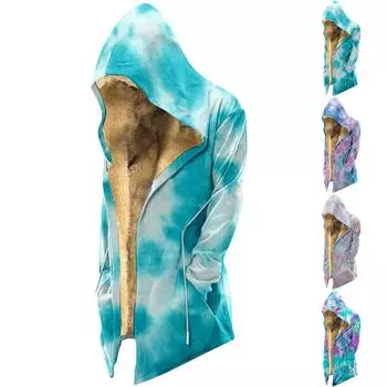 Мужская бархатная утолщенная длинная куртка с цветным принтом, мужская повседневная куртка на молнии большого размера XXL синий