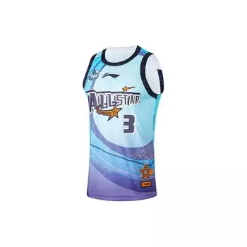 Мужская баскетбольная майка Li Ning CBA Series Hu Mingxuan с круглым вырезом и буквенным принтом, с синим волнистым узором AAYU247-1 XL