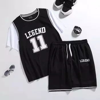 Мужская баскетбольная одежда, спортивный костюм, новая летняя модная спортивная тренировочная одежда, шорты с короткими рукавами, комплект из двух предметов L чёрный
