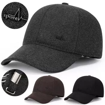 Мужская бейсбольная кепка, осенне-зимняя шерстяная уличная шерстяная шапка для среднего возраста и пожилых людей, толстая теплая хлопковая кепка с козырьком серый