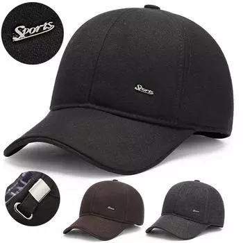 Мужская бейсбольная кепка, осенне-зимняя теплая кепка, толстая хлопковая кепка среднего возраста, уличная кепка с защитой ушей серый