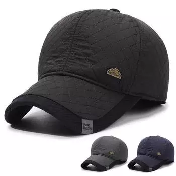 Мужская бейсбольная кепка с вышивкой, сезонная, для людей среднего и пожилого возраста, утолщенная, теплая и морозостойкая, кепка с козырьком, хлопковая кепка с защитой от ушей для пап Adjustable тёмно-синий