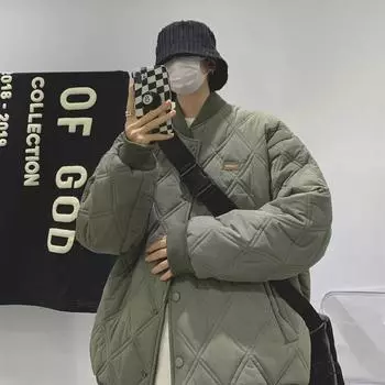 Мужская бейсбольная куртка из хлопка с ромбовидной клеткой 2023 года — в стиле ретро-американской моды, толстый и теплый зимний верх XL абрикосовый