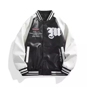 Мужская бейсбольная куртка из искусственной кожи в стиле «американский ретро» — весна/осень, стиль пилота XL чёрный