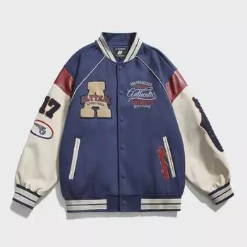 Мужская бейсбольная куртка контрастного цвета в корейском стиле весна/осень 2024 года — модный универсальный американский образ L зелёный