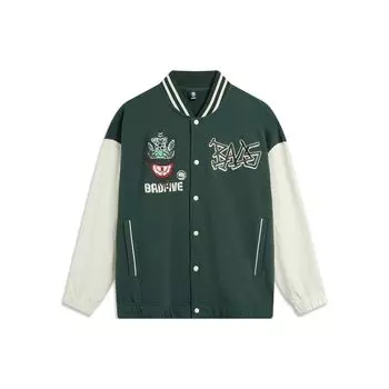 Мужская бейсбольная куртка Li Ning Bad Five American Vintage Print Letter, темно-зеленая AJDT773-1 S
