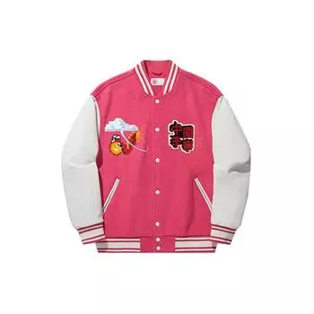 Мужская бейсбольная куртка Li Ning Daily Prosperity Series с цветными блоками и полосками, однобортная, с длинным рукавом, цвет дерева-сливы-красный рис-белый AFDU263-5 XL