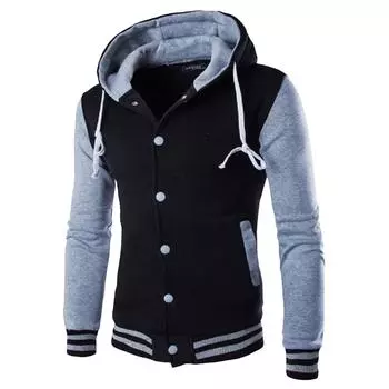 Мужская бейсбольная куртка облегающего кроя, повседневная спортивная толстовка с капюшоном, на флисовой подкладке, на пуговицах, пуловер, с карманом XL