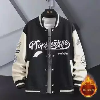 Мужская бейсбольная куртка Cross-Border с бархатной подкладкой: Осенний новый принт с буквами, повседневный круглый вырез, однобортный. XXL