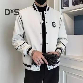 Мужская бейсбольная куртка с длинным рукавом, однобортная куртка с принтом букв, бейсбольный воротник, верхняя одежда для занятий спортом на открытом воздухе M зелёный