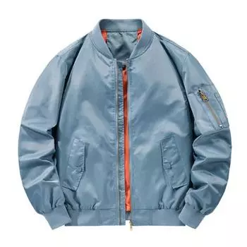 Мужская бейсбольная куртка с воротником-стойкой, длинным рукавом, застежкой-молнией, повседневным пальто с карманами, ребристыми манжетами и подолом, верхняя одежда M светло-синий