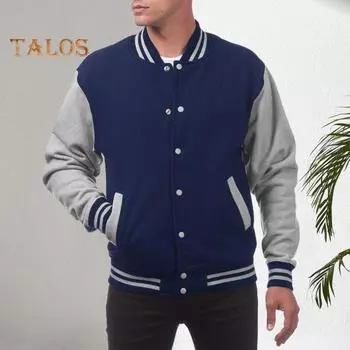 Мужская бейсбольная куртка с воротником-стойкой, длинными рукавами, застежкой на пуговицы, цветное пальто в стиле пэчворк с карманами, флисовая подкладка на осень-зиму, повседневное спортивное пальто M чёрный