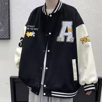 Мужская бейсбольная куртка с застежкой на пуговицы, воротником-стойкой, длинными рукавами, пальто с карманами, вышитыми буквами, цветная спортивная верхняя одежда M зелёный
