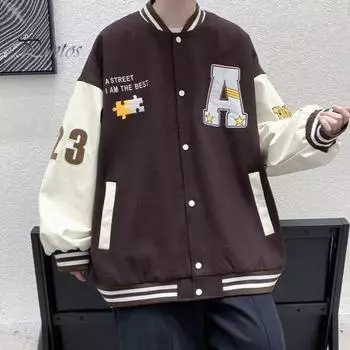 Мужская бейсбольная куртка с застежкой на пуговицы, воротником-стойкой, длинными рукавами, пальто с карманами, вышитыми буквами, цветная спортивная верхняя одежда M зелёный