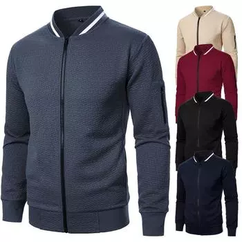 Мужская бейсбольная куртка уличная однотонная повседневная куртка для мужчин из жаккардовой ткани мужское пальто с длинным рукавом S чёрный