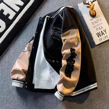 Мужская бейсбольная куртка в американском ретро-стиле с вышивкой, лоскутный верх весна/осень #WT167 Extra Large зелёный