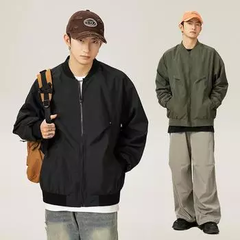 Мужская бейсбольная куртка в американском стиле с плиссировкой, весенне-осенняя ветровка, куртка-бомбер на молнии M