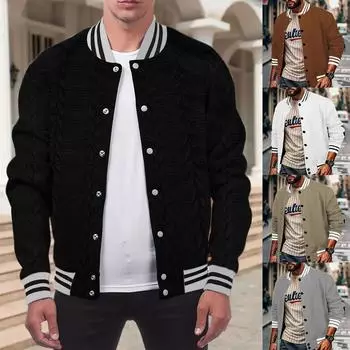 Мужская бейсбольная куртка весна-осень с грудкой, модная мужская однотонная бейсбольная куртка-кардиган XXXL чёрный