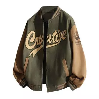 Мужская бейсбольная майка весна-осень, новая мода, цветные блоки, вышитые буквы, пальто с воротником-стойкой, для путешествий, модная куртка для пары M чёрный