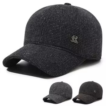 Мужская бейсболка из шерсти на осень-зиму для людей среднего и пожилого возраста, теплая шерстяная кепка для защиты ушей от ушей чёрный