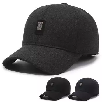 Мужская бейсболка осень-зима бархатная кепка для защиты ушей для людей среднего и пожилого возраста теплая кепка с козырьком чёрный