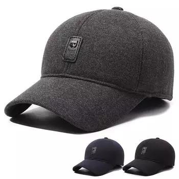 Мужская бейсболка осень-зима бархатная кепка для защиты ушей для среднего и пожилого возраста теплая шапка для пап чёрный