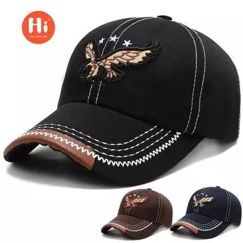 Мужская бейсболка простая весна и осень лето индивидуальный тренд корейская версия вышитый орел кепка молодежная универсальная кепка adjustable чёрный