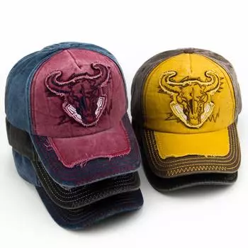 Мужская бейсболка с вышивкой в виде головы быка, хлопковая винтажная бейсболка в стиле хип-хоп, модная повседневная шляпа для женщин, летняя брендовая шляпа Adjustable чёрный