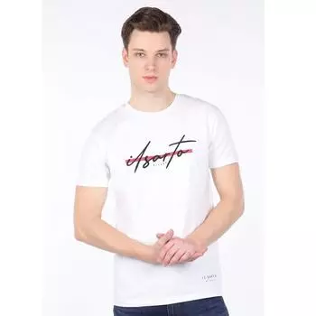 Мужская белая футболка с круглым вырезом и принтом