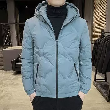 Мужская белая куртка на утином пуху, мужская короткая куртка корейского образца, термокуртка с капюшоном M чёрный