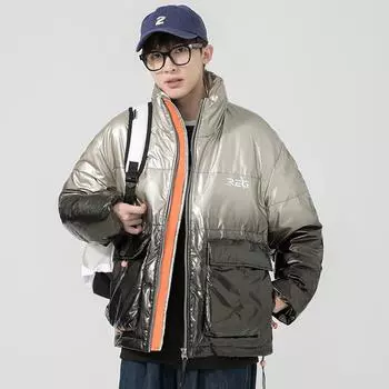 Мужская белая куртка-пуховик на утином пуху, зимняя модная брендовая куртка с воротником-стойкой, теплая и утолщенная мужская куртка-пуховик с градиентом в гонконгском стиле для мужчин M