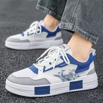 Мужская белая обувь 2023, модные повседневные кроссовки на толстой подошве, нескользящие уличные мужские кроссовки для бега, размеры 39-44 39 синий