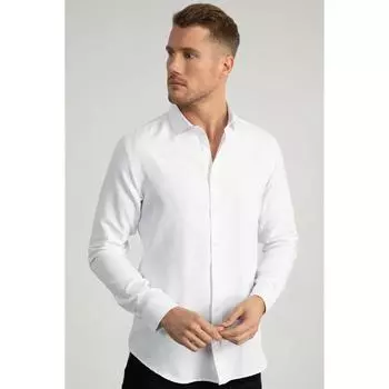 Мужская белая рубашка с длинным рукавом Slim Fit Dobby