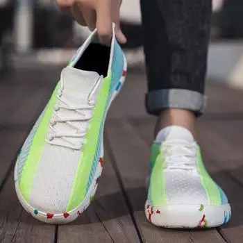 Мужская белая спортивная обувь для бега кроссовки для студентов больших размеров дышащие черные носки с широким носком обувь EU: 39 белый