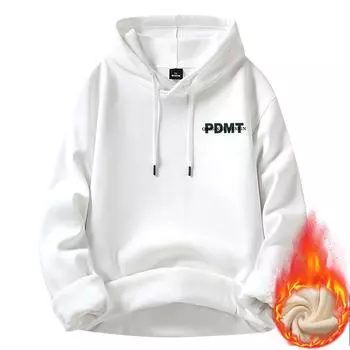 Мужская белая толстовка с капюшоном, утепленная толстовка, мужская весна, осень и зима, новый хлопковый свитер, утолщенная свободная куртка M: recommended 80-55kg