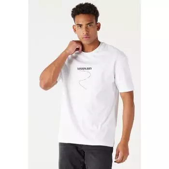 Мужская белая удлиненная приталенная футболка с круглым вырезом из 100% хлопка с принтом