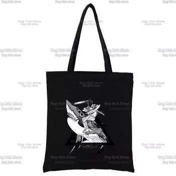 Мужская бензопила в стиле Харадзюку с принтом, женская повседневная черная сумка через плечо, холщовая женская сумка, сумка 24*26cm
