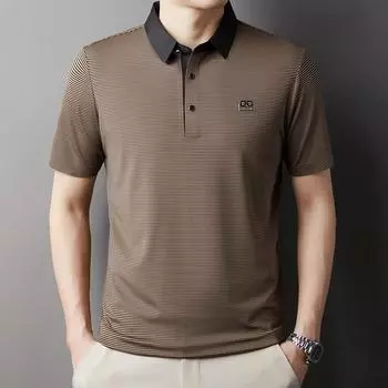 Мужская бесшовная футболка из ледяного шелка с короткими рукавами, летняя деловая повседневная эластичная мужская рубашка поло с тонкими лацканами без железа M