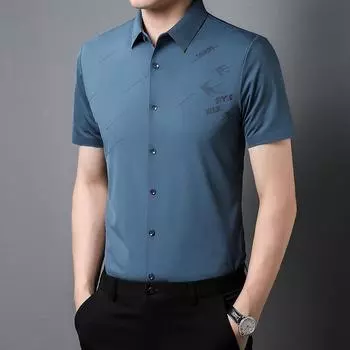 Мужская бесшовная рубашка с короткими рукавами, летняя, тонкая, для молодежи и мужчин среднего возраста, деловая, повседневная, из нейлона и эластичной ткани, не требующая глажки M