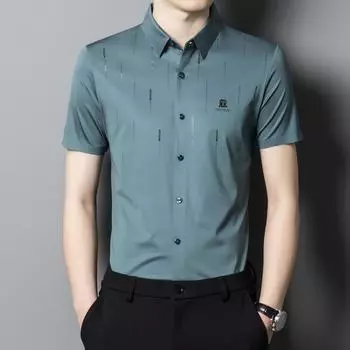 Мужская бесшовная рубашка с короткими рукавами, летняя, тонкая, для молодежи и мужчин среднего возраста, деловая, повседневная, из нейлона и эластичной ткани, не требующая глажки M красный