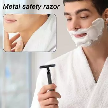 Мужская безопасная бритва с подставкой, щетка для чистки лезвий из нержавеющей стали, двусторонняя портативная дорожная инструкция, мужская бритва для бритья, подарок отцу и мужу B