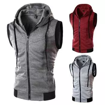Мужская безрукавка с застежкой-молнией, майка для бега, жилет с капюшоном, толстовки без рукавов L темно-серого