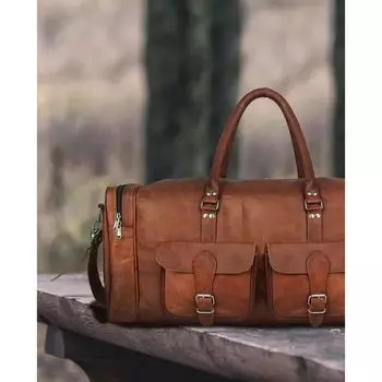 Мужская большая большая сумка из козьей кожи для спортзала и выходного дня, дорожная спортивная сумка ручной работы 30 x 10 x 9 in коричневый