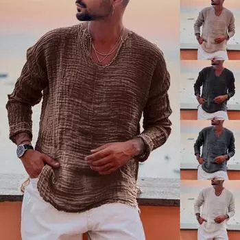 Мужская большая однотонная повседневная футболка с длинным рукавом, двухслойный топ с морщинами L чёрный