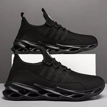 Мужская большая размерная летная и дышащая сетчатая поверхность, ультралегкая, удобная мужская спортивная обувь для фитнеса и бега 40 чёрный