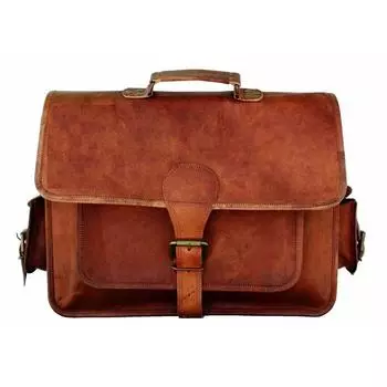 Мужская большая сумка-мессенджер из козьей кожи, настоящая сумка, настоящий портфель для ноутбука 13 x 17 x 5 in коричневый